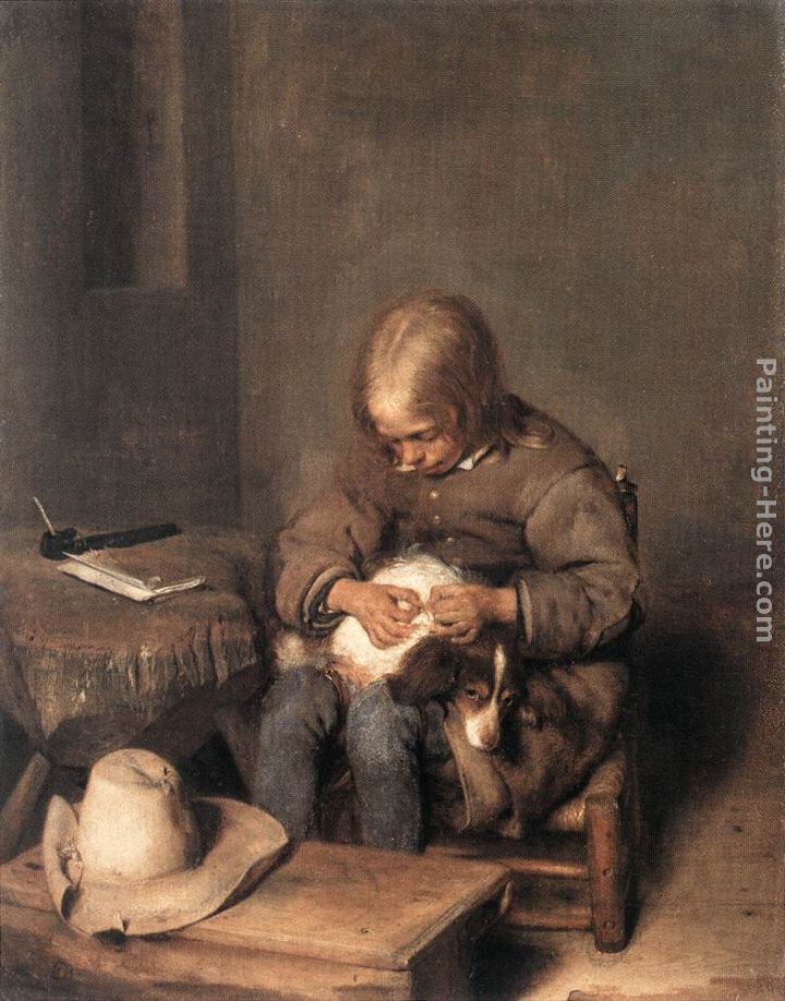 Boy Ridding his Dog of Fleas painting - Gerard ter Borch Boy Ridding his Dog of Fleas art painting